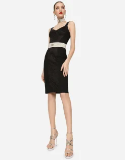 Corset-style midi dress in powernet and lace