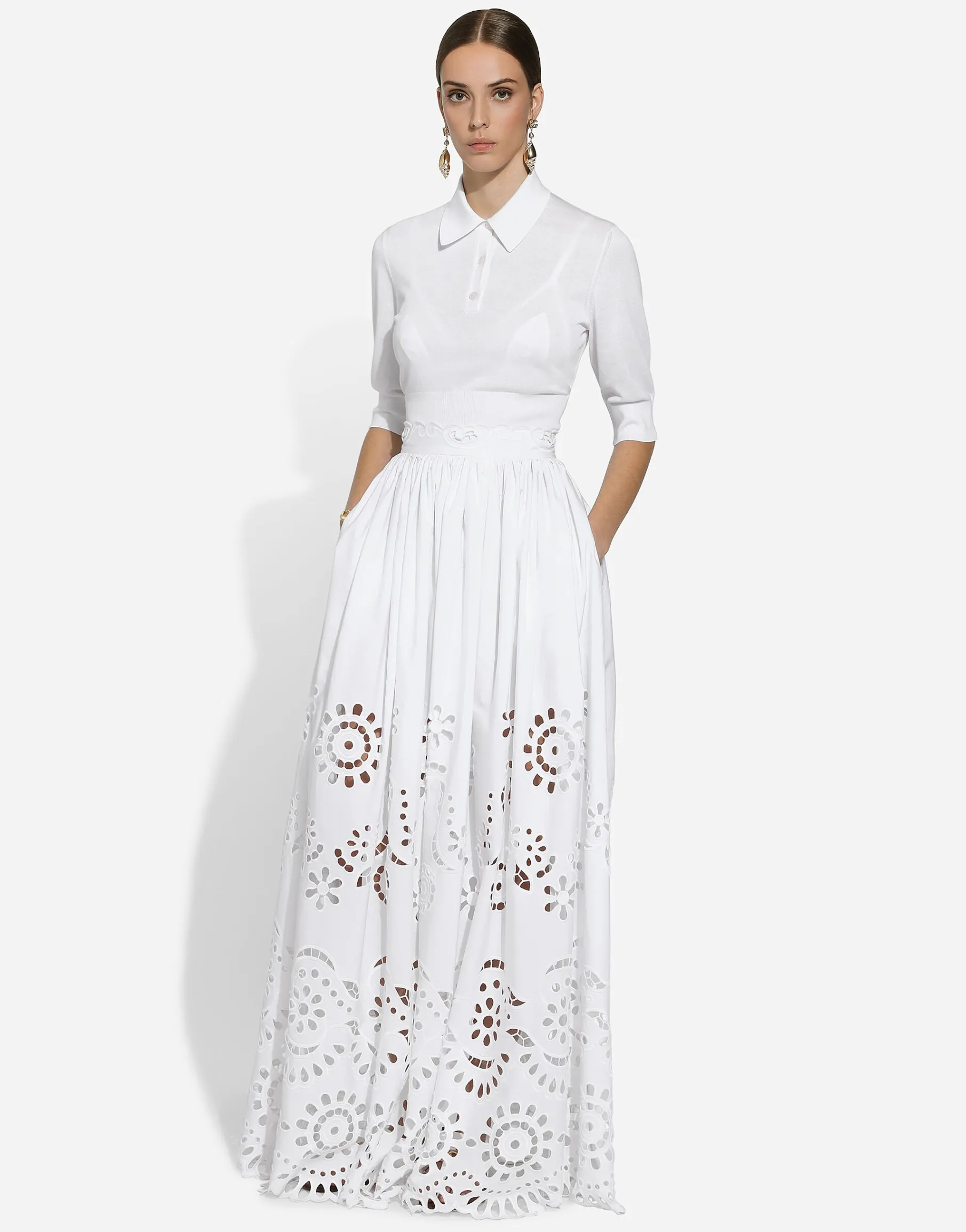 Cotton and silk cropped polo-shirt