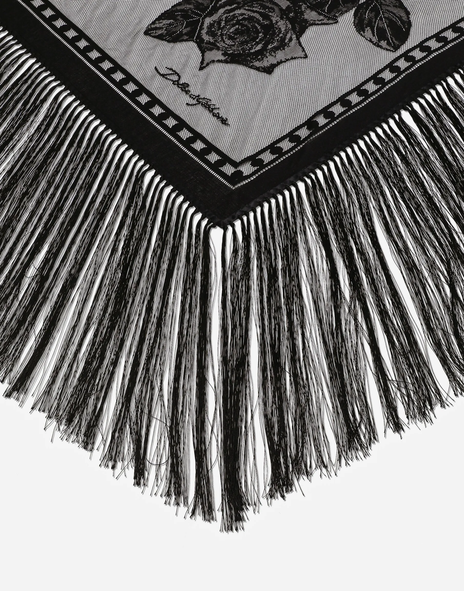 Cotton and tulle shawl with fringe 140 x 140