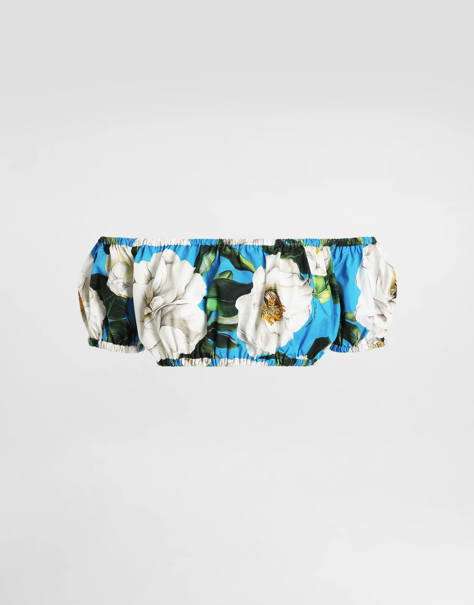 Cotton Bardot-neck top with gardenia print