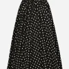 Cotton calf-length circle skirt with polka-dot print