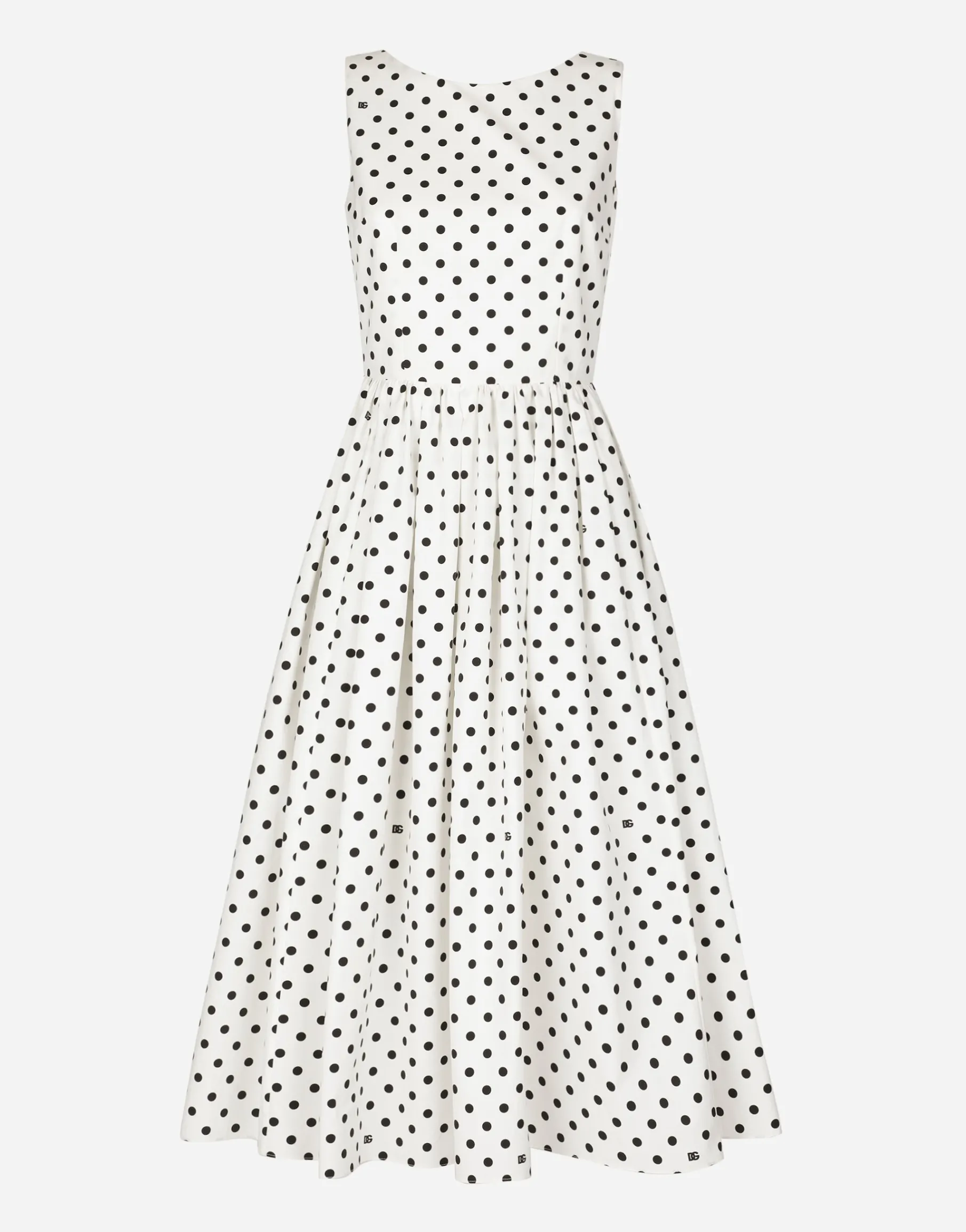 Cotton calf-length circle dress with polka-dot print