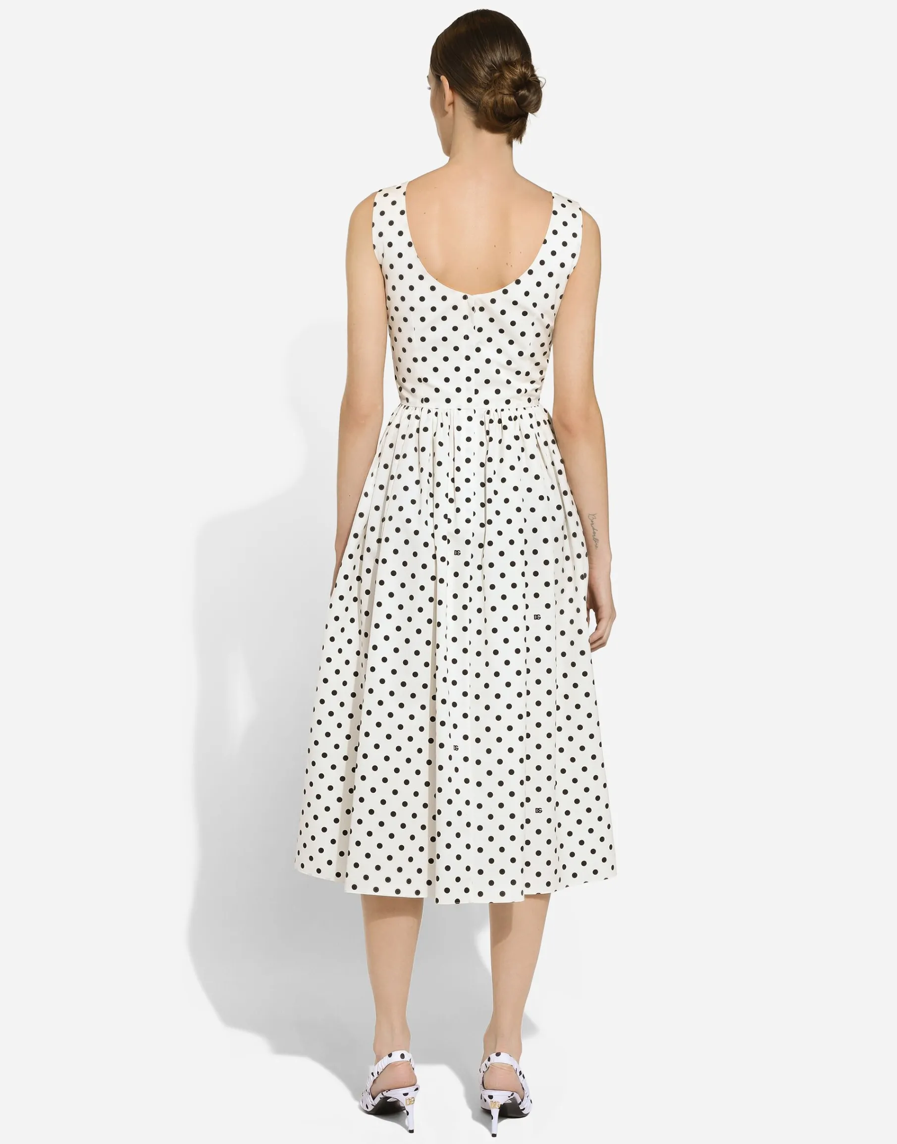 Cotton calf-length circle dress with polka-dot print