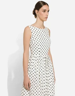 Cotton calf-length circle dress with polka-dot print