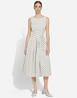 Cotton calf-length circle dress with polka-dot print