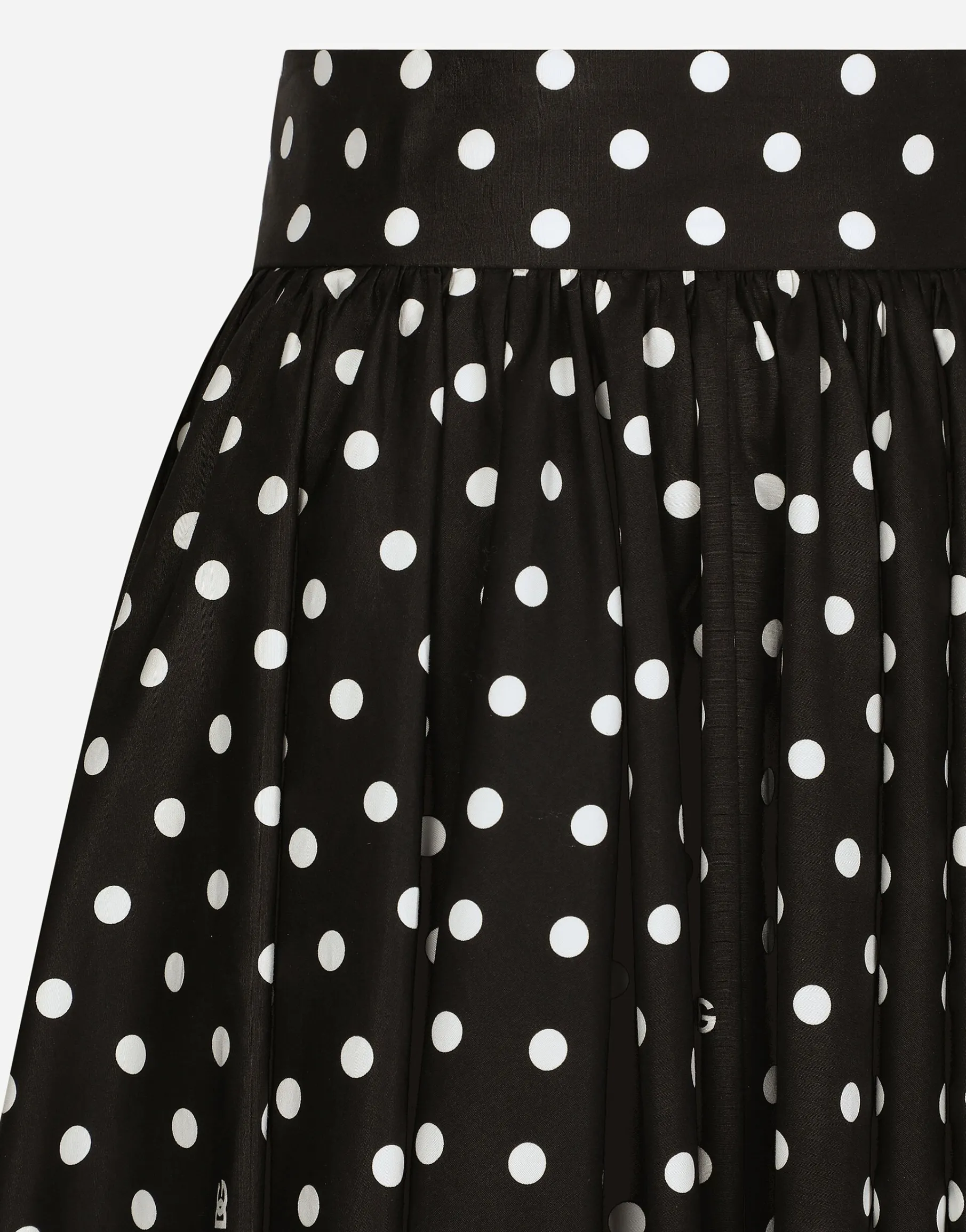 Cotton calf-length circle skirt with polka-dot print
