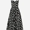 Cotton calf-length corset dress with polka-dot print