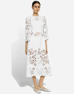 Cotton calf-length dress with cut-out detailing