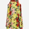 Cotton calf-length skirt with bouquet print