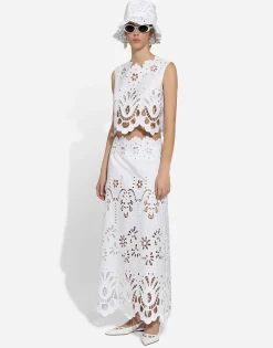 Cotton calf-length skirt with cut-out detailing