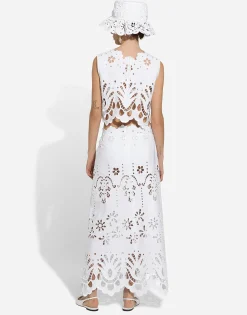 Cotton calf-length skirt with cut-out detailing