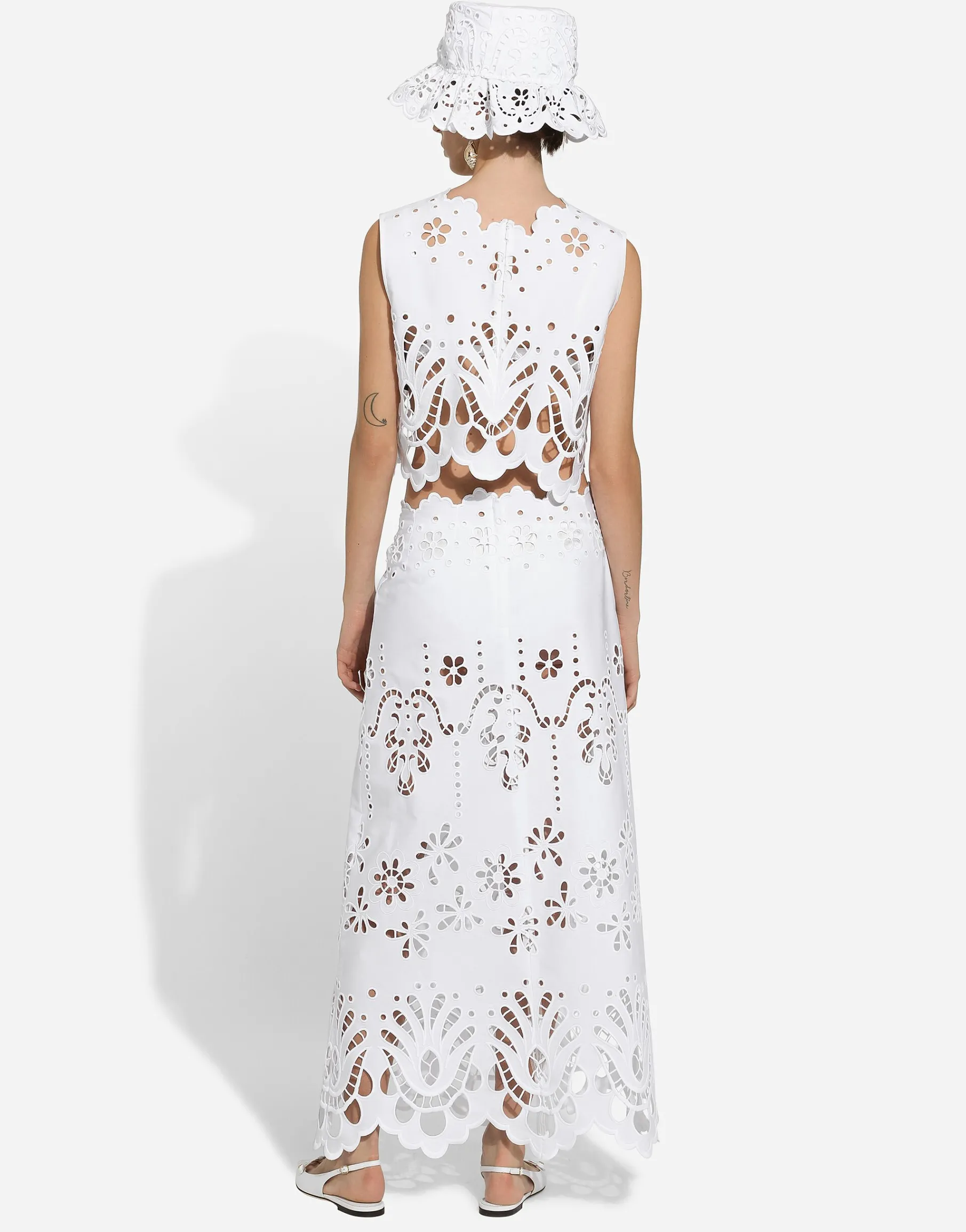 Cotton calf-length skirt with cut-out detailing
