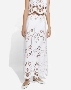 Cotton calf-length skirt with cut-out detailing