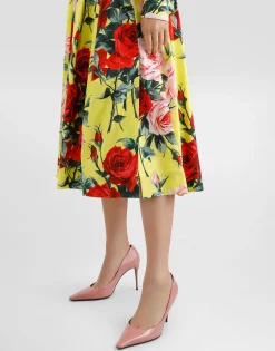 Cotton calf-length skirt with bouquet print