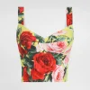 Cotton corset top with bouquet print