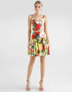 Cotton corset top with bouquet print