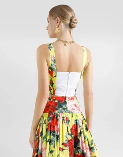 Cotton corset top with bouquet print