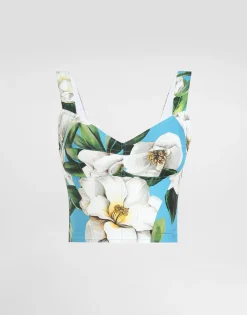 Cotton corset top with gardenia print