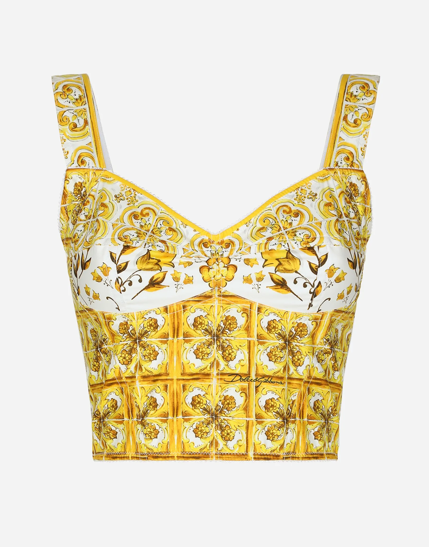 Cotton corset top with majolica print