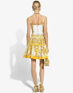 Cotton corset top with majolica print