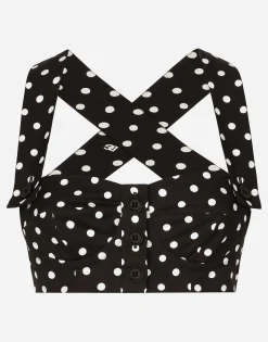 Cotton corset top with polka-dot print