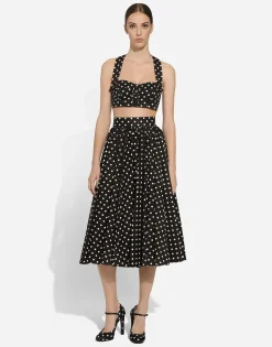 Cotton corset top with polka-dot print