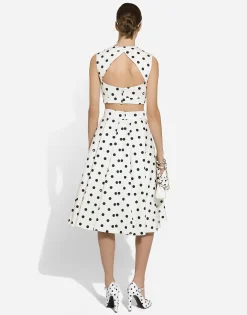 Cotton corset top with polka-dot print