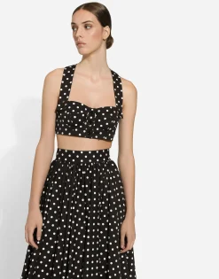 Cotton corset top with polka-dot print