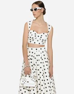 Cotton corset top with polka-dot print