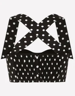 Cotton corset top with polka-dot print