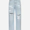 Cotton denim boyfriend jeans with rips