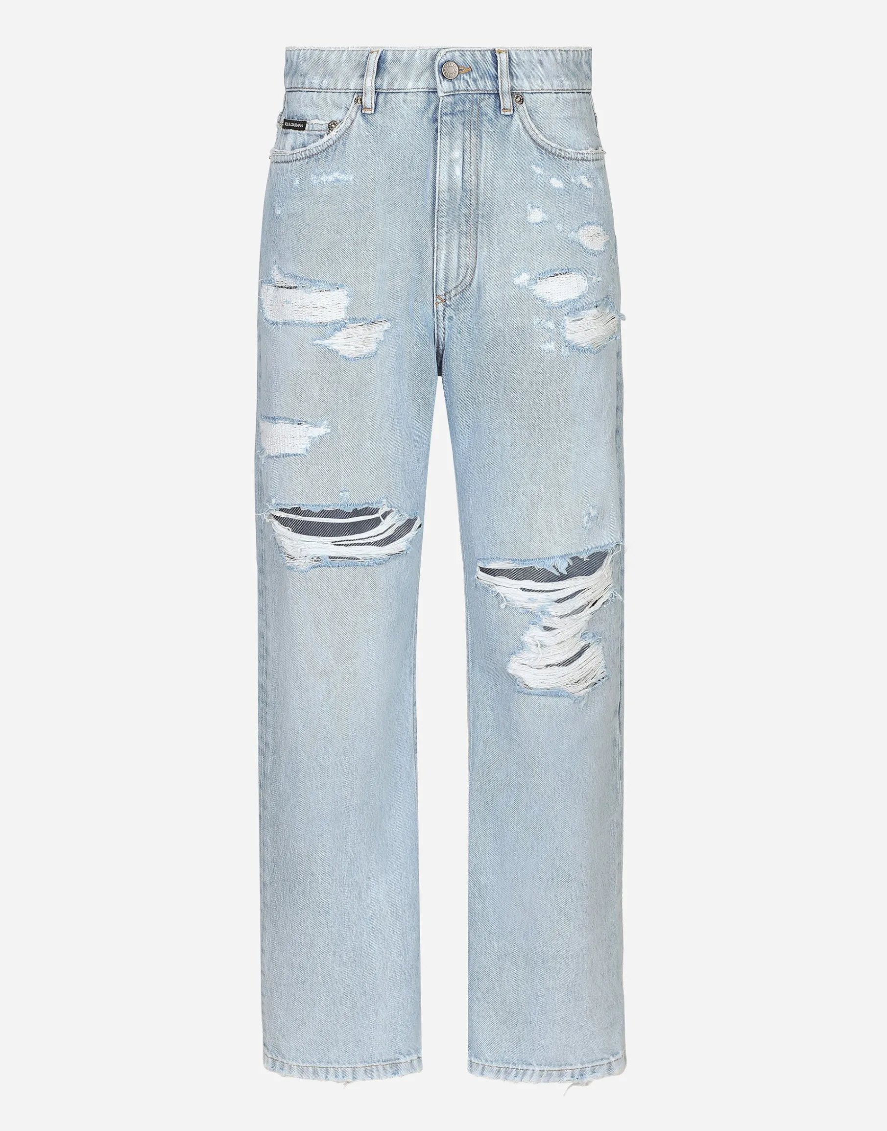 Cotton denim boyfriend jeans with rips