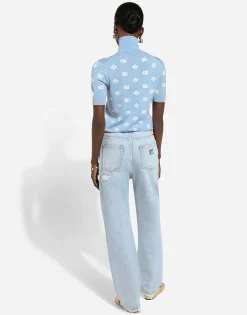 Cotton denim boyfriend jeans with rips