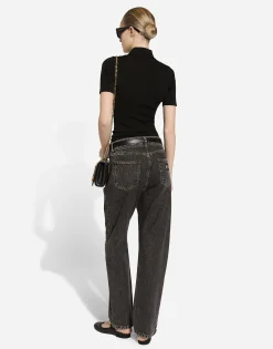 Cotton denim boyfriend jeans