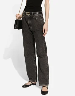 Cotton denim boyfriend jeans