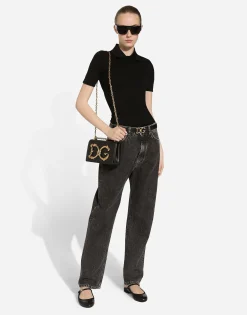 Cotton denim boyfriend jeans