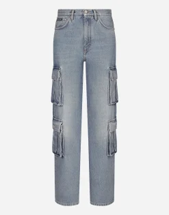 Cotton denim cargo jeans