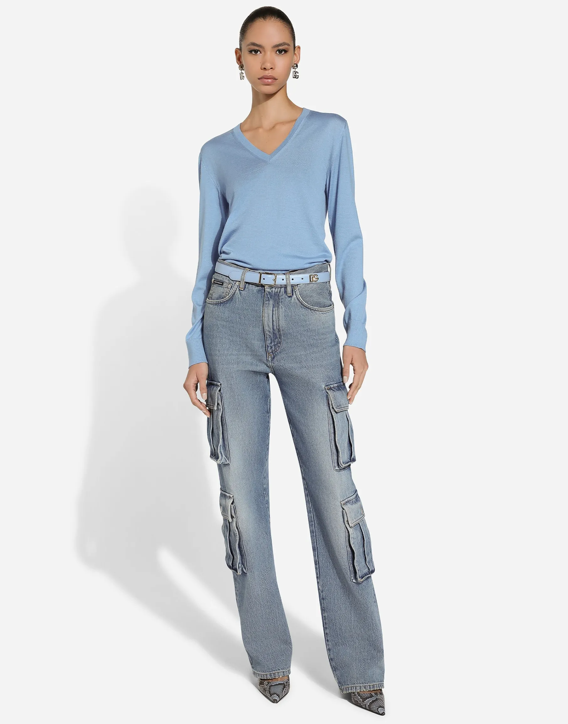 Cotton denim cargo jeans