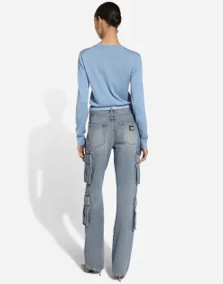 Cotton denim cargo jeans