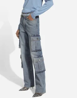Cotton denim cargo jeans