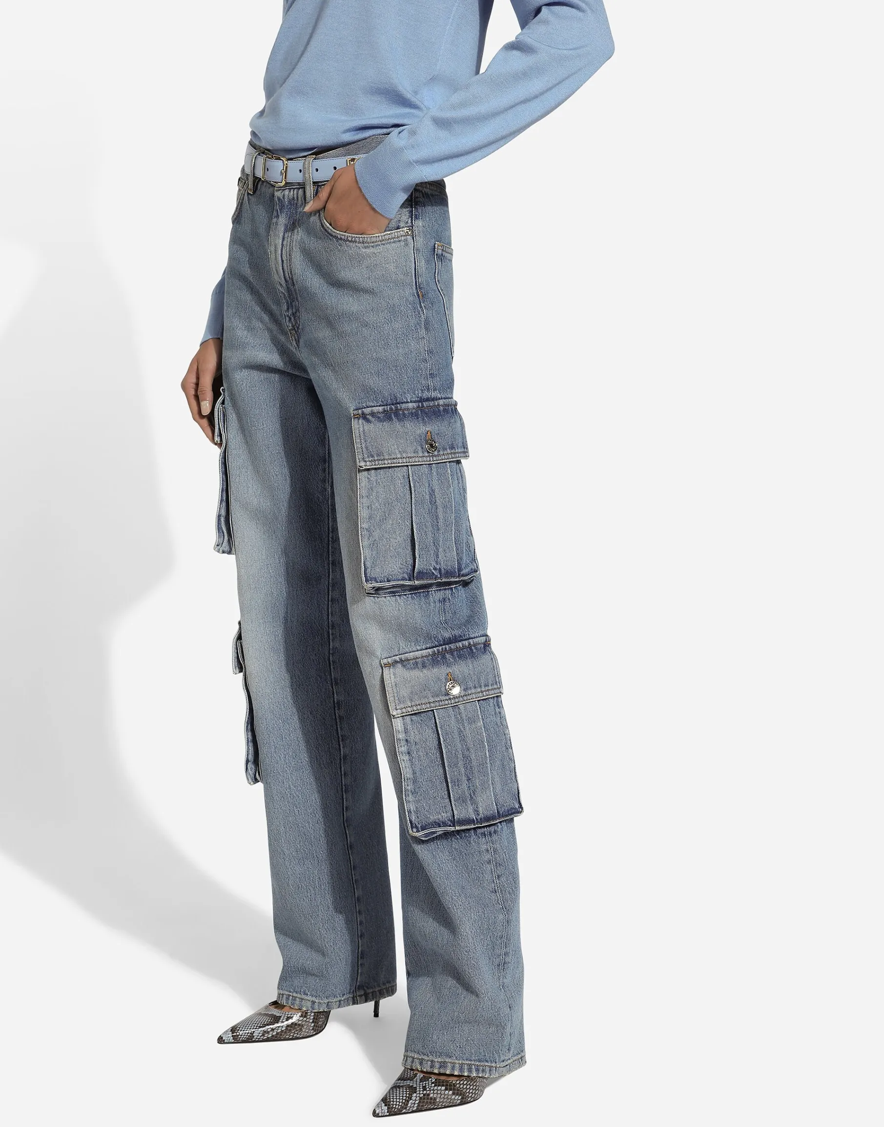 Cotton denim cargo jeans
