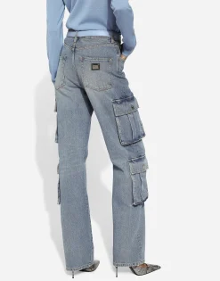 Cotton denim cargo jeans
