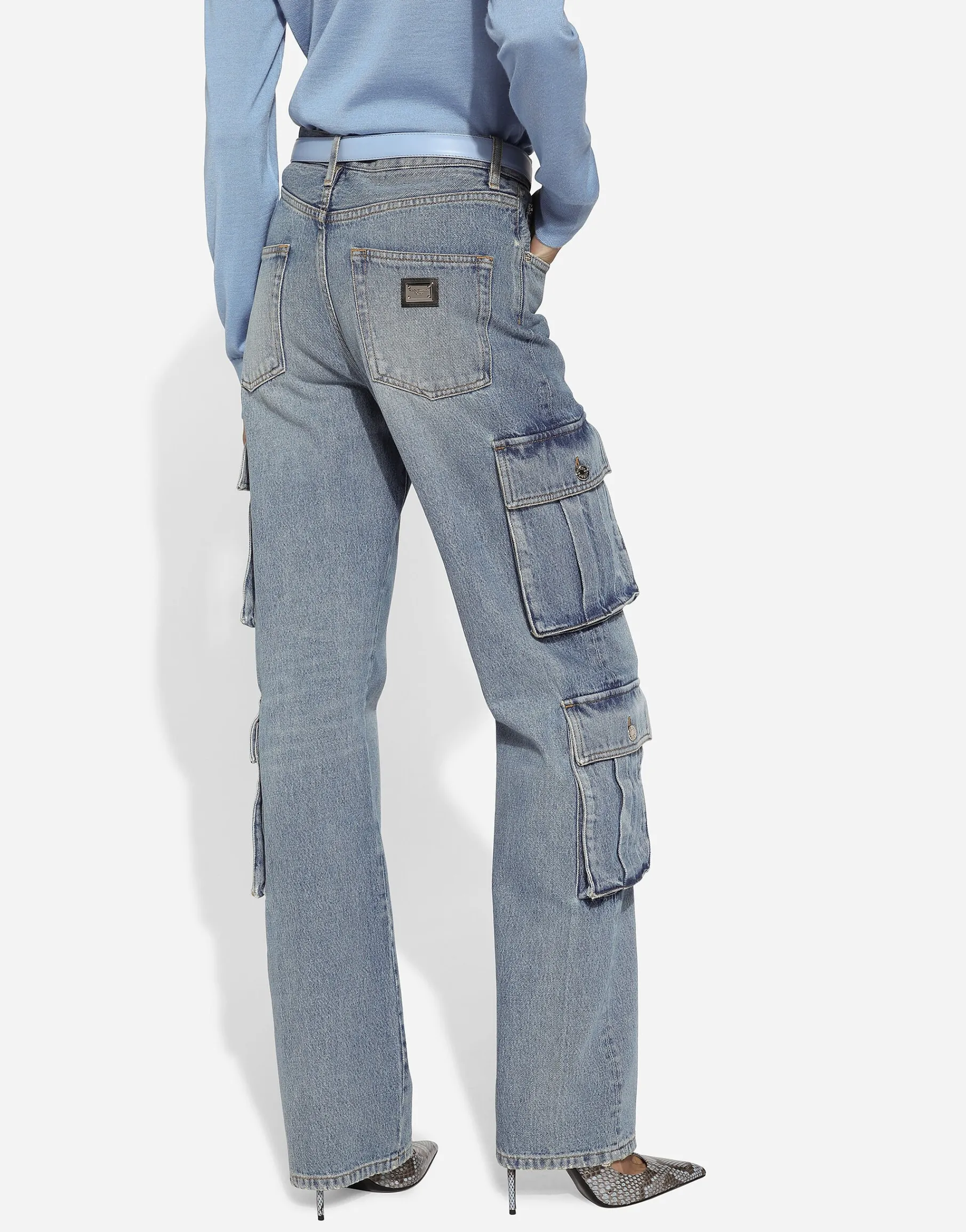 Cotton denim cargo jeans