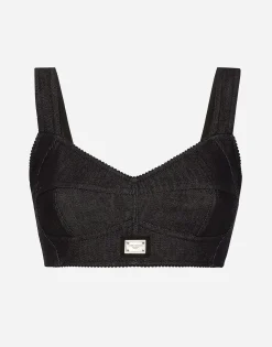 Cotton denim corset bralette top