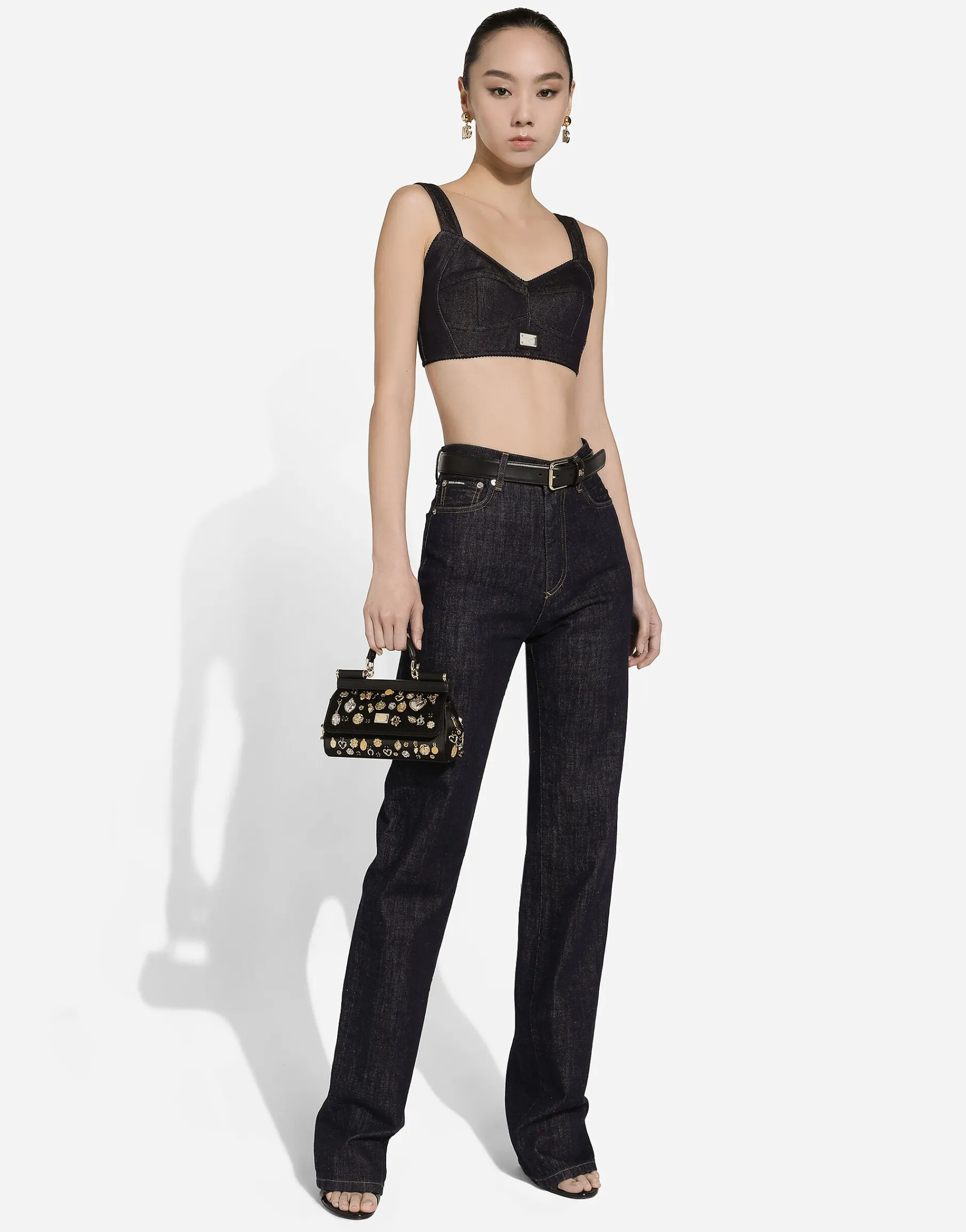 Cotton denim corset bralette top