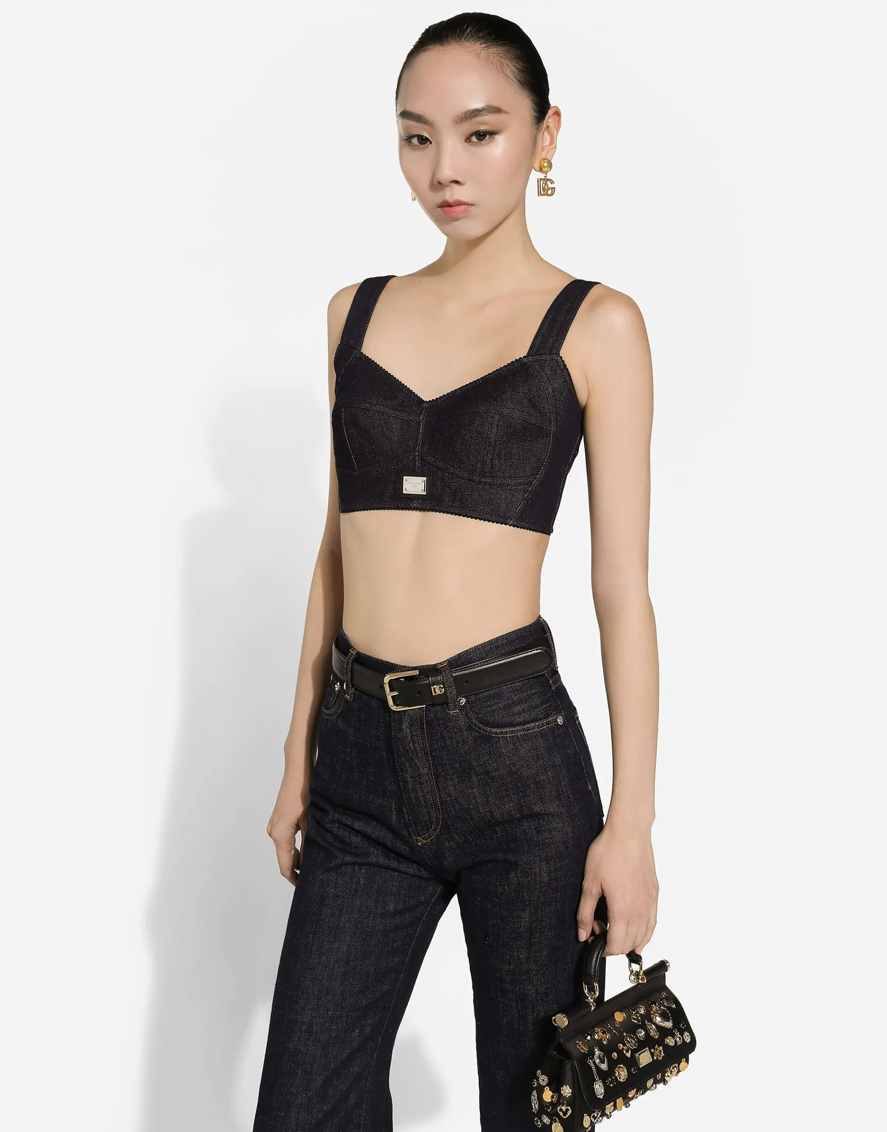 Cotton denim corset bralette top