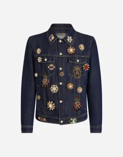 Cotton denim jacket with bejeweled detailing