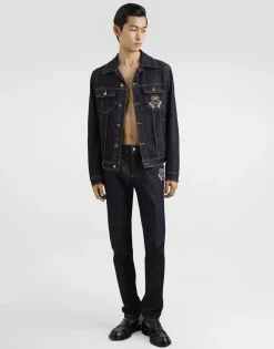 Cotton denim jacket with patch