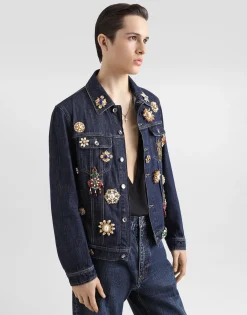 Cotton denim jacket with bejeweled detailing