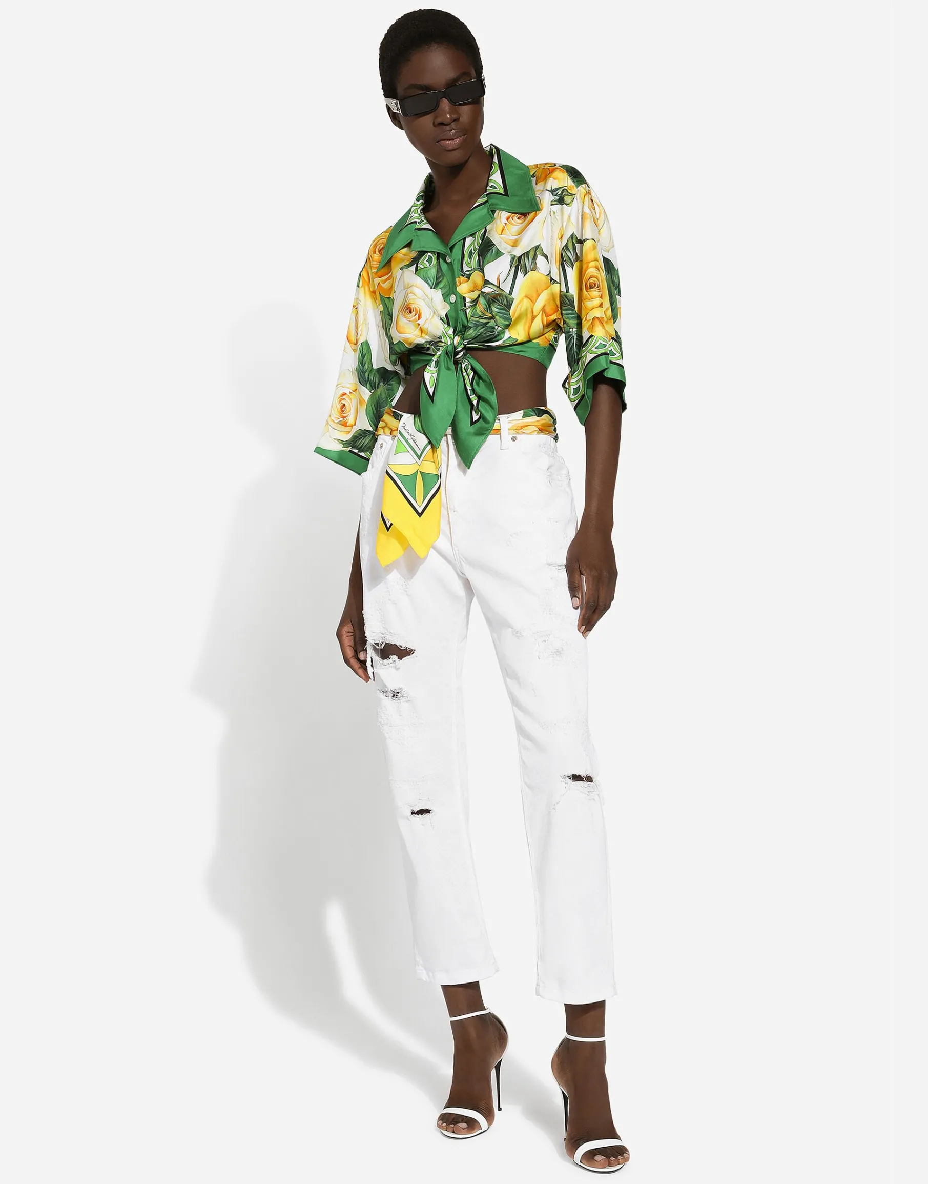 Cotton denim jeans with rips